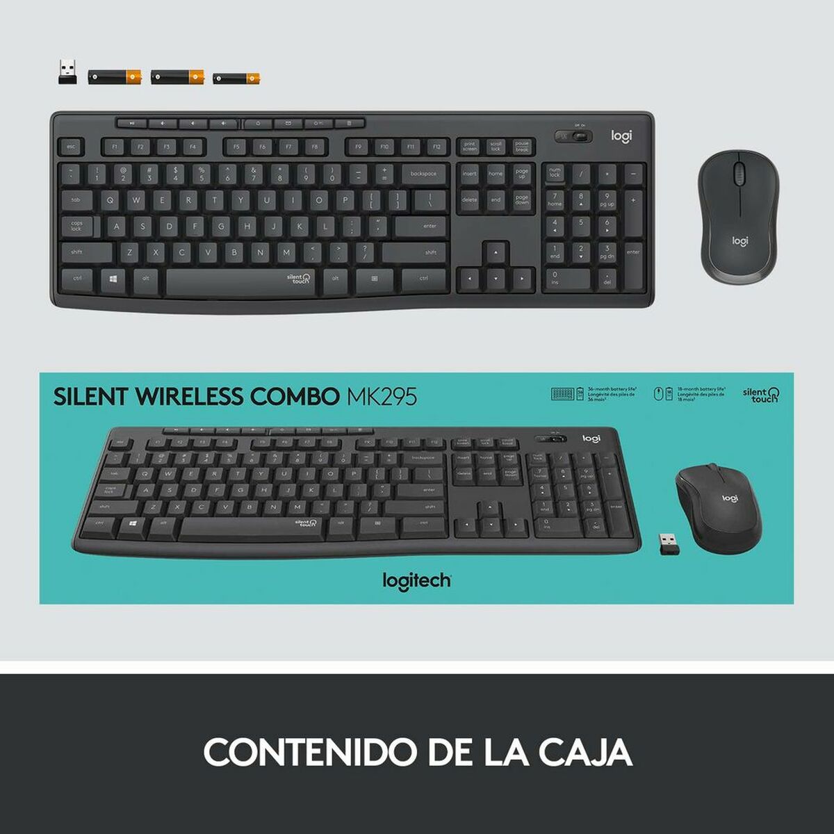 Keyboard and Wireless Mouse Logitech MK295 Black Steel Spanish Qwerty